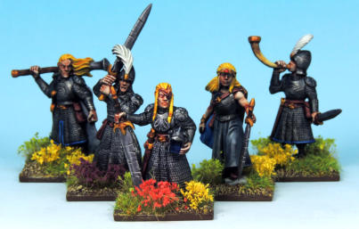 Elf King, Musician and Elf Champions.  The Elf command models are great. I highly recommend them to complete your units or lead your army.